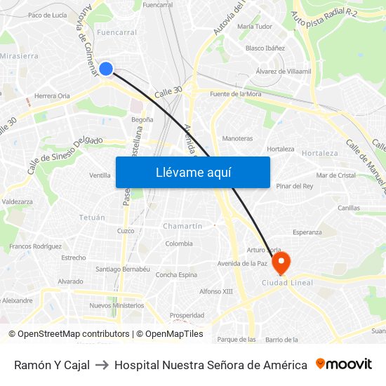 Ramón Y Cajal to Hospital Nuestra Señora de América map