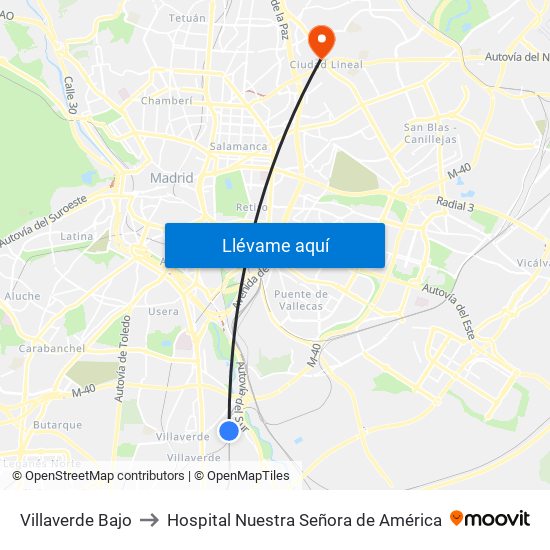 Villaverde Bajo to Hospital Nuestra Señora de América map