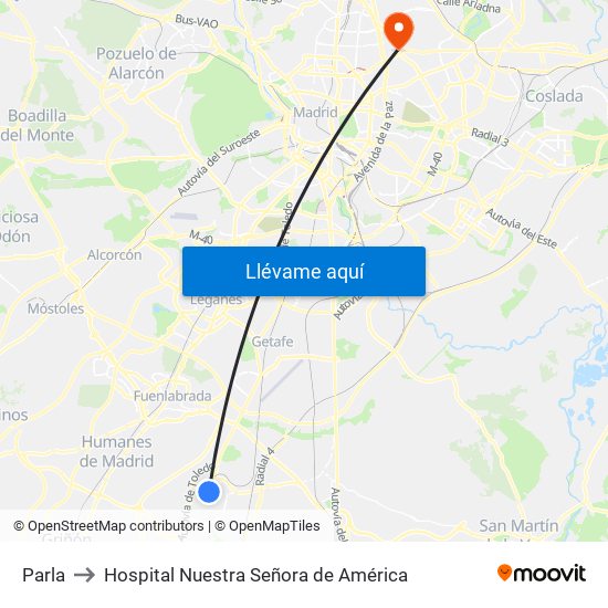 Parla to Hospital Nuestra Señora de América map