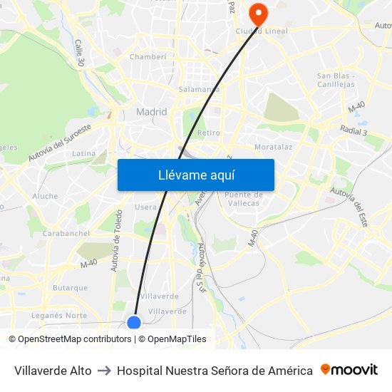 Villaverde Alto to Hospital Nuestra Señora de América map