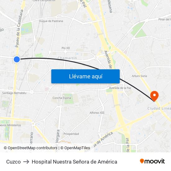 Cuzco to Hospital Nuestra Señora de América map