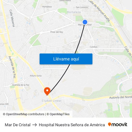 Mar De Cristal to Hospital Nuestra Señora de América map