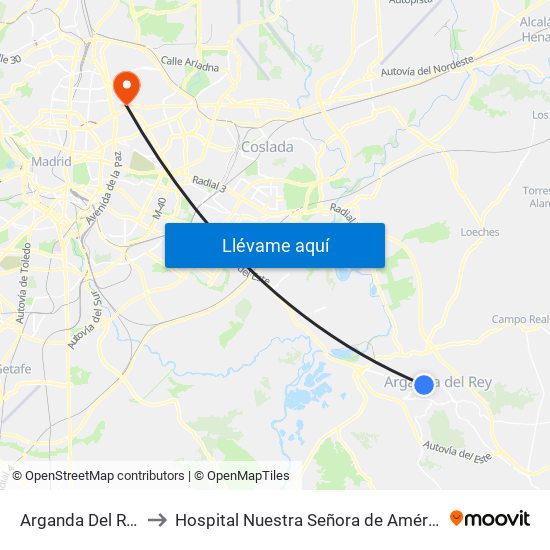 Arganda Del Rey to Hospital Nuestra Señora de América map