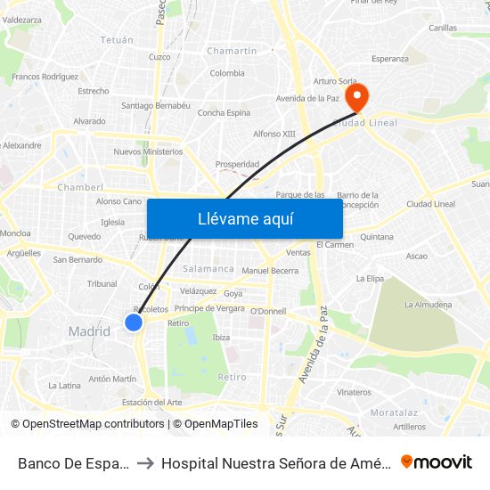Banco De España to Hospital Nuestra Señora de América map