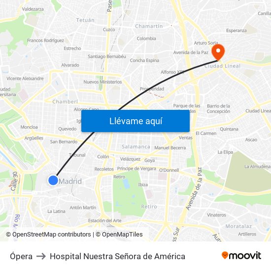 Ópera to Hospital Nuestra Señora de América map