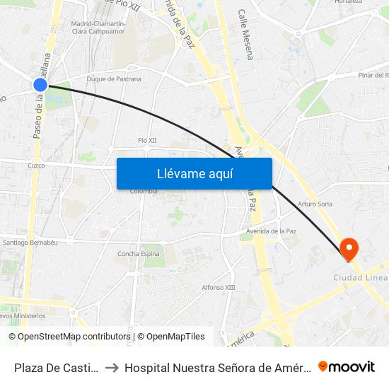 Plaza De Castilla to Hospital Nuestra Señora de América map