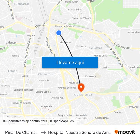 Pinar De Chamartín to Hospital Nuestra Señora de América map