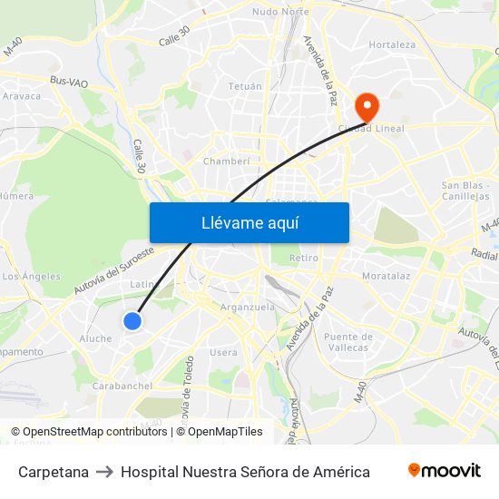Carpetana to Hospital Nuestra Señora de América map