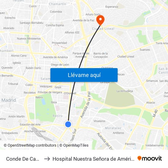Conde De Casal to Hospital Nuestra Señora de América map
