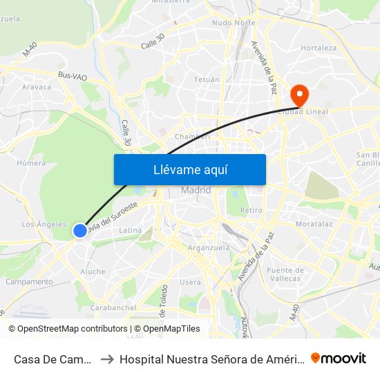 Casa De Campo to Hospital Nuestra Señora de América map