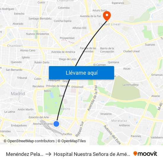 Menéndez Pelayo to Hospital Nuestra Señora de América map