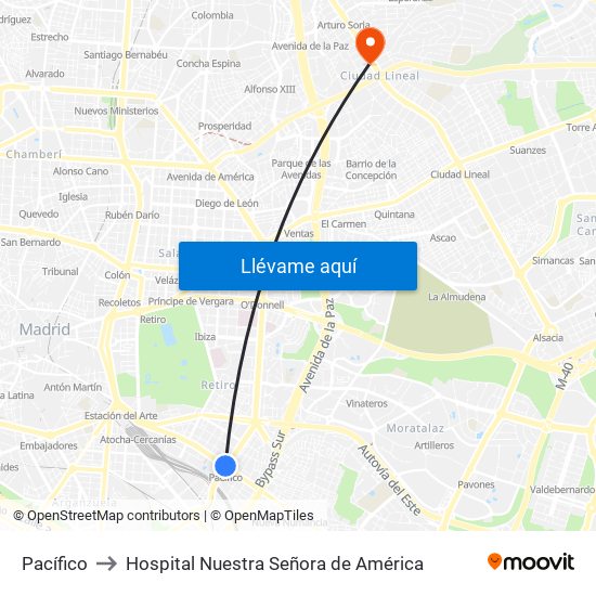 Pacífico to Hospital Nuestra Señora de América map