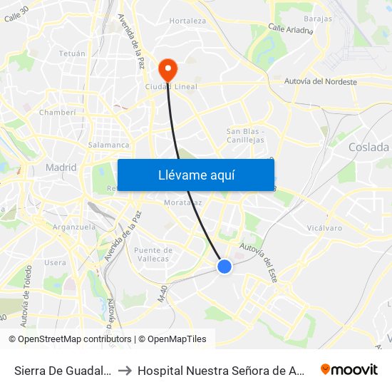 Sierra De Guadalupe to Hospital Nuestra Señora de América map