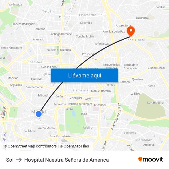 Sol to Hospital Nuestra Señora de América map