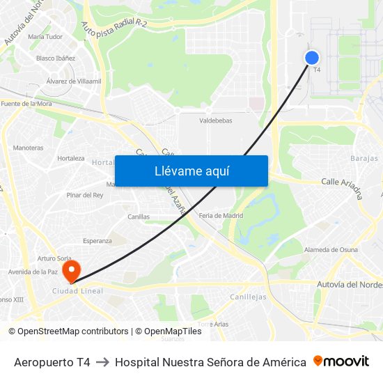 Aeropuerto T4 to Hospital Nuestra Señora de América map