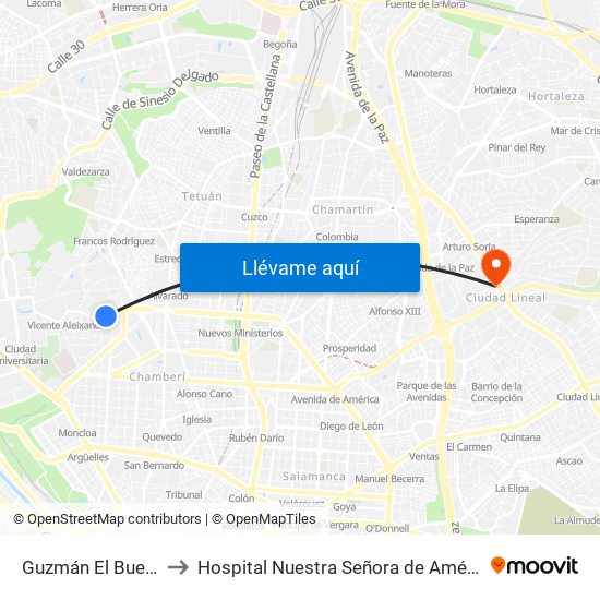 Guzmán El Bueno to Hospital Nuestra Señora de América map