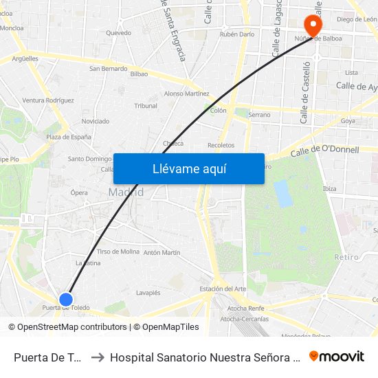 Puerta De Toledo to Hospital Sanatorio Nuestra Señora del Rosario map
