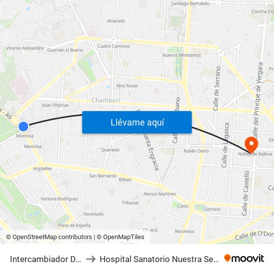 Intercambiador De Moncloa to Hospital Sanatorio Nuestra Señora del Rosario map