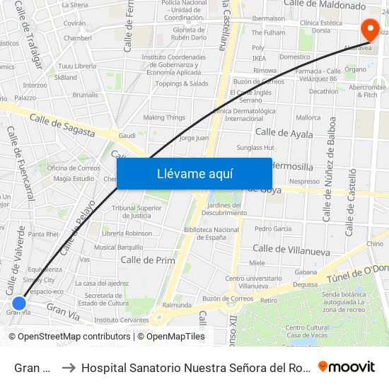 Gran Vía to Hospital Sanatorio Nuestra Señora del Rosario map