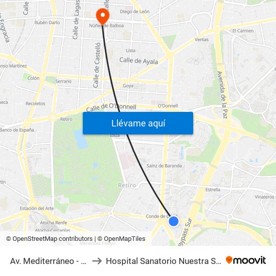 Av. Mediterráneo - Conde Casal to Hospital Sanatorio Nuestra Señora del Rosario map