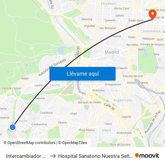 Intercambiador De Aluche to Hospital Sanatorio Nuestra Señora del Rosario map