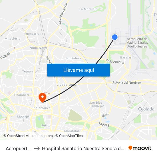 Aeropuerto T4 to Hospital Sanatorio Nuestra Señora del Rosario map