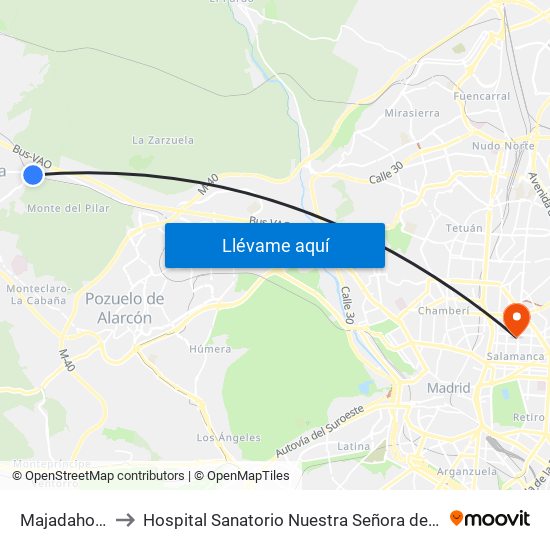 Majadahonda to Hospital Sanatorio Nuestra Señora del Rosario map