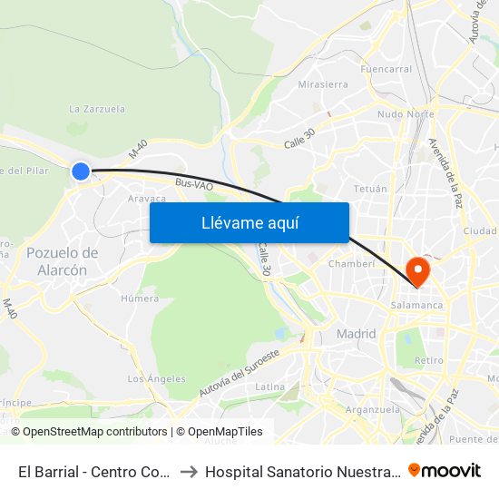 El Barrial - Centro Comercial Pozuelo to Hospital Sanatorio Nuestra Señora del Rosario map