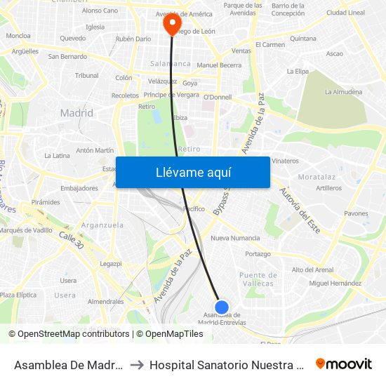 Asamblea De Madrid - Entrevías to Hospital Sanatorio Nuestra Señora del Rosario map