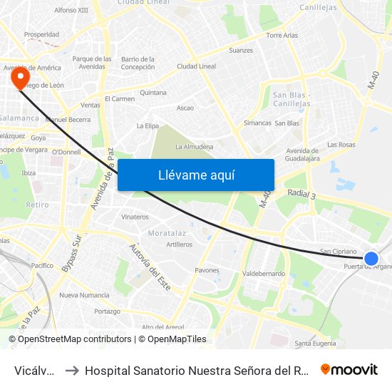 Vicálvaro to Hospital Sanatorio Nuestra Señora del Rosario map