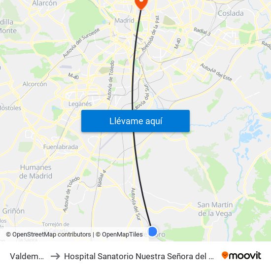 Valdemoro to Hospital Sanatorio Nuestra Señora del Rosario map