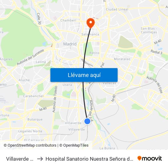 Villaverde Bajo to Hospital Sanatorio Nuestra Señora del Rosario map