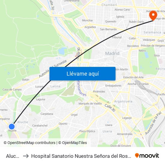 Aluche to Hospital Sanatorio Nuestra Señora del Rosario map