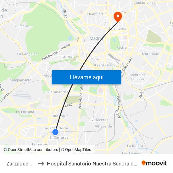 Zarzaquemada to Hospital Sanatorio Nuestra Señora del Rosario map