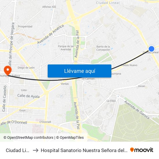 Ciudad Lineal to Hospital Sanatorio Nuestra Señora del Rosario map