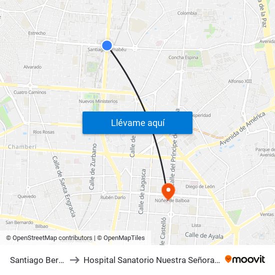 Santiago Bernabéu to Hospital Sanatorio Nuestra Señora del Rosario map