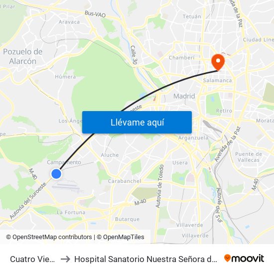Cuatro Vientos to Hospital Sanatorio Nuestra Señora del Rosario map