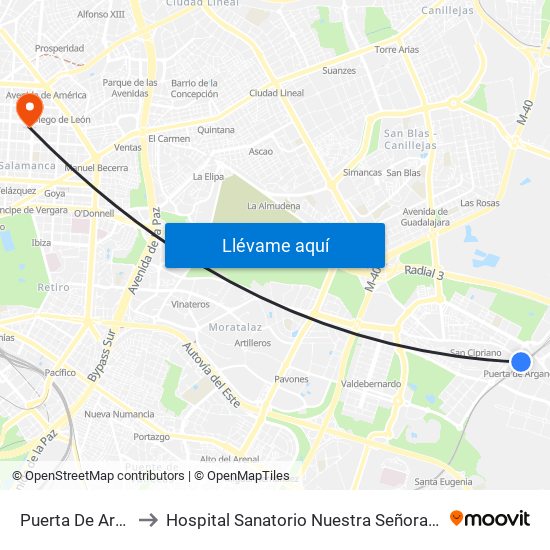 Puerta De Arganda to Hospital Sanatorio Nuestra Señora del Rosario map