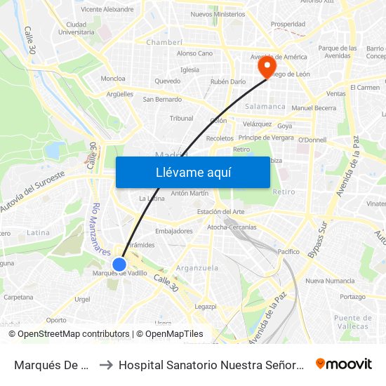 Marqués De Vadillo to Hospital Sanatorio Nuestra Señora del Rosario map