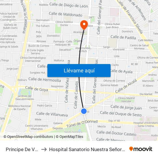 Príncipe De Vergara to Hospital Sanatorio Nuestra Señora del Rosario map