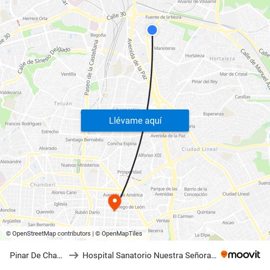 Pinar De Chamartín to Hospital Sanatorio Nuestra Señora del Rosario map
