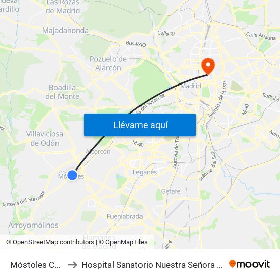 Móstoles Central to Hospital Sanatorio Nuestra Señora del Rosario map