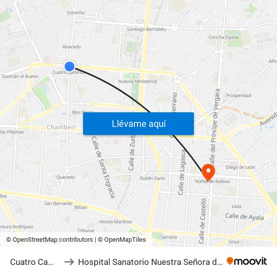 Cuatro Caminos to Hospital Sanatorio Nuestra Señora del Rosario map
