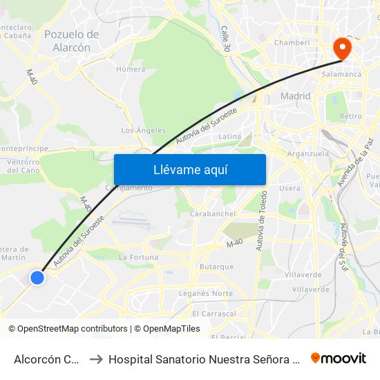Alcorcón Central to Hospital Sanatorio Nuestra Señora del Rosario map
