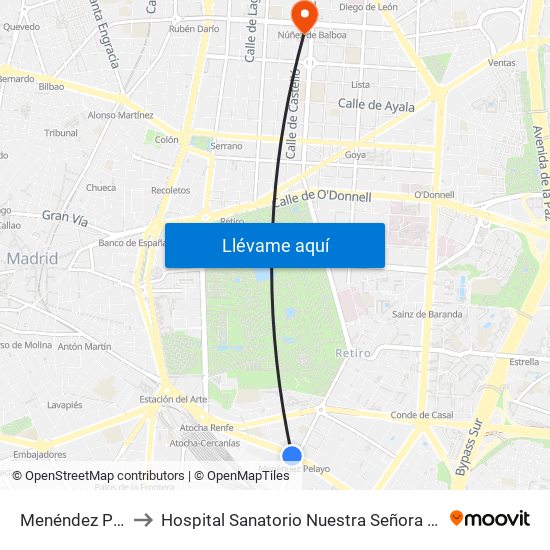 Menéndez Pelayo to Hospital Sanatorio Nuestra Señora del Rosario map