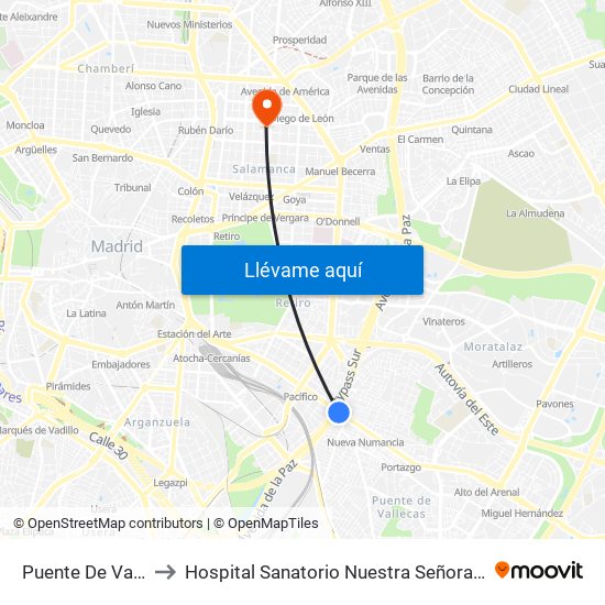 Puente De Vallecas to Hospital Sanatorio Nuestra Señora del Rosario map
