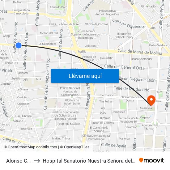 Alonso Cano to Hospital Sanatorio Nuestra Señora del Rosario map