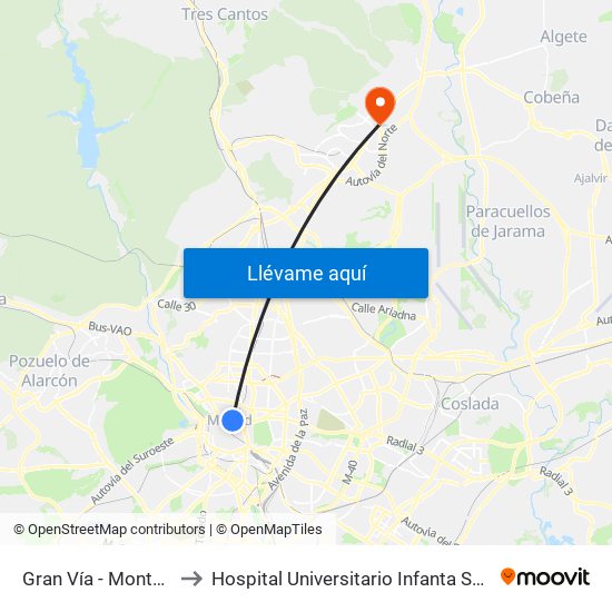 Gran Vía - Montera to Hospital Universitario Infanta Sofía map