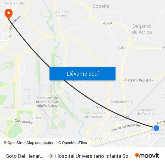 Soto Del Henares to Hospital Universitario Infanta Sofía map