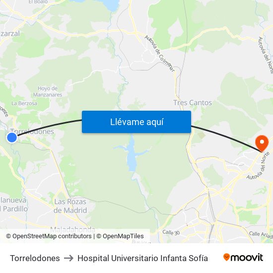 Torrelodones to Hospital Universitario Infanta Sofía map